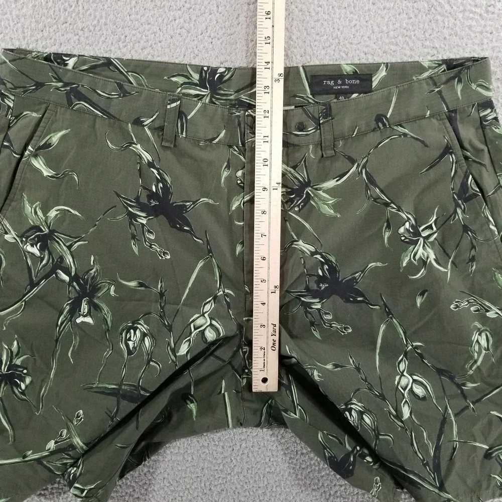 Rag & Bone Shorts Mens 40 Green Army Floral Ripstop Chino Perry Flat Front Zip